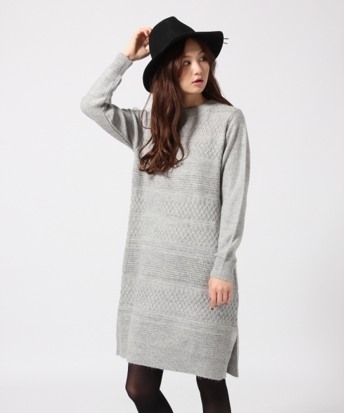 GLOBAL WORK（グローバルワーク）の「5ゲージラメジガラニットワンピース/568940（ワンピース・レディース・グレー/ホワイト/ネイビー・MEDIUM/LARGE）」の2枚目の写真
