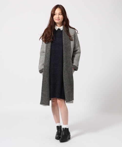 GLOBAL WORK（グローバルワーク）の「5ゲージラメジガラニットワンピース/568940（ワンピース・レディース・グレー/ホワイト/ネイビー・MEDIUM/LARGE）」の6枚目の写真