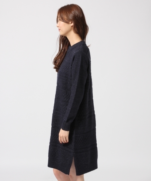 GLOBAL WORK（グローバルワーク）の「5ゲージラメジガラニットワンピース/568940（ワンピース・レディース・グレー/ホワイト/ネイビー・MEDIUM/LARGE）」の7枚目の写真