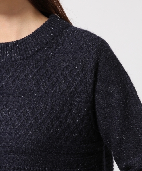 GLOBAL WORK（グローバルワーク）の「5ゲージラメジガラニットワンピース/568940（ワンピース・レディース・グレー/ホワイト/ネイビー・MEDIUM/LARGE）」の10枚目の写真