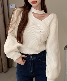 アシンメトリー カシュクール風 コンパクト ニット プルオーバー