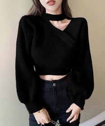 アシンメトリー カシュクール風 コンパクト ニット プルオーバー
