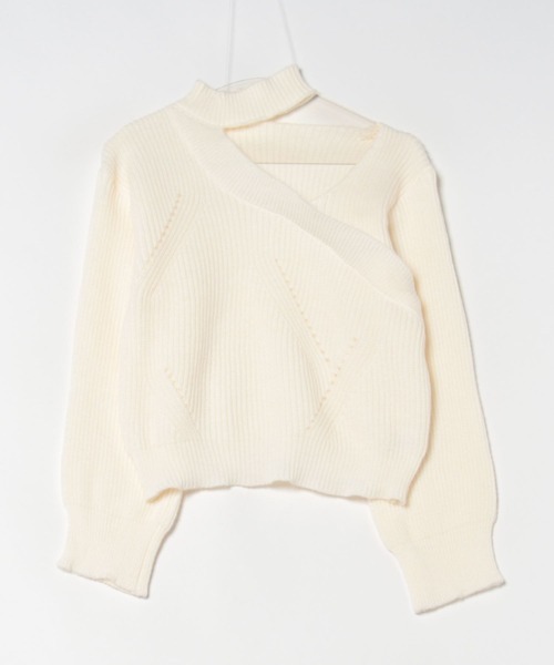 Lace Ladies(レースレディース)の「アシンメトリー カシュクール風 コンパクト ニット プルオーバー(ニット/セーター・レディース・ホワイト/ブラック・FREE)」の12枚目の写真