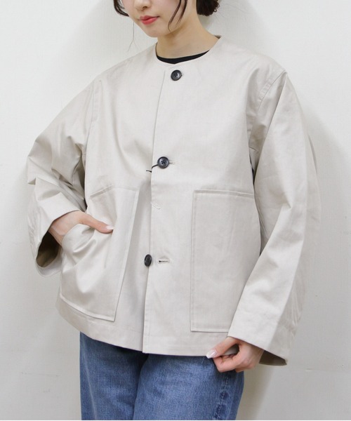 ORCIVAL(オーシバル)の「ORCIVAL/オーシバル カラーレスジャケット COLLARLESS JACKET OR-A0694 WB(ノーカラージャケット・レディース・ベージュ/ネイビー・1)」の15枚目の写真