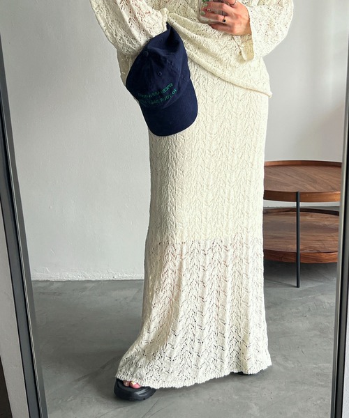 PILIT(ピリット)の「【セットアップ可】クロシェニットスカート(スカート・レディース・オフホワイト/ミント・MEDIUM)」の2枚目の写真