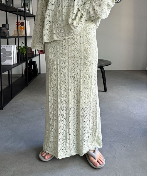 PILIT(ピリット)の「【セットアップ可】クロシェニットスカート(スカート・レディース・オフホワイト/ミント・MEDIUM)」の1枚目の写真