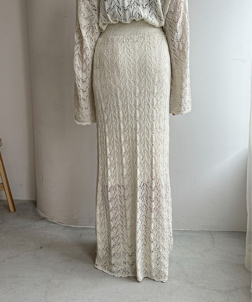 PILIT(ピリット)の「【セットアップ可】クロシェニットスカート(スカート・レディース・オフホワイト/ミント・MEDIUM)」の3枚目の写真