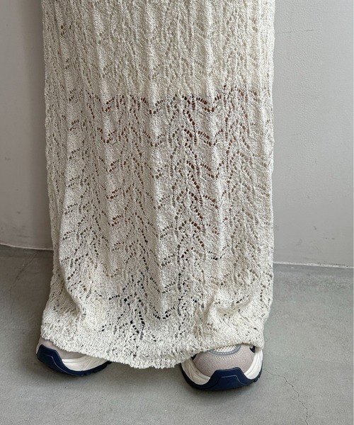 PILIT(ピリット)の「【セットアップ可】クロシェニットスカート(スカート・レディース・オフホワイト/ミント・MEDIUM)」の4枚目の写真