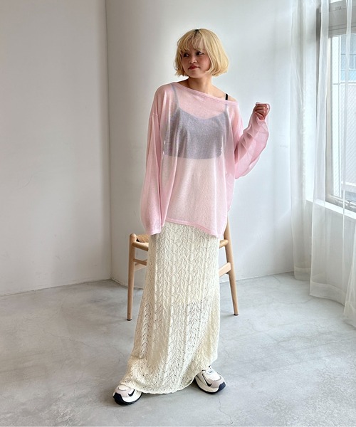 PILIT(ピリット)の「【セットアップ可】クロシェニットスカート(スカート・レディース・オフホワイト/ミント・MEDIUM)」の12枚目の写真