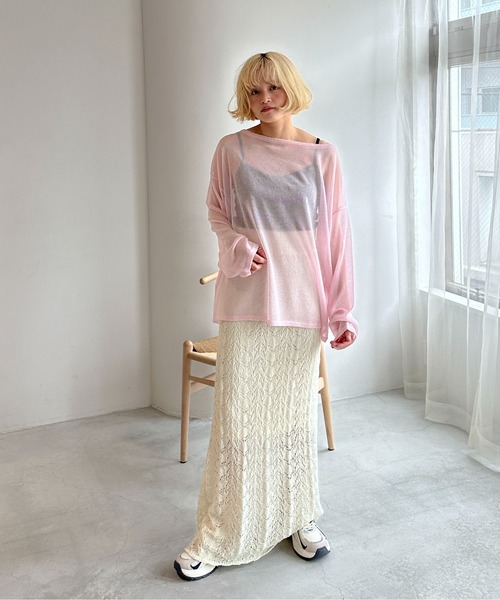 PILIT(ピリット)の「【セットアップ可】クロシェニットスカート(スカート・レディース・オフホワイト/ミント・MEDIUM)」の13枚目の写真