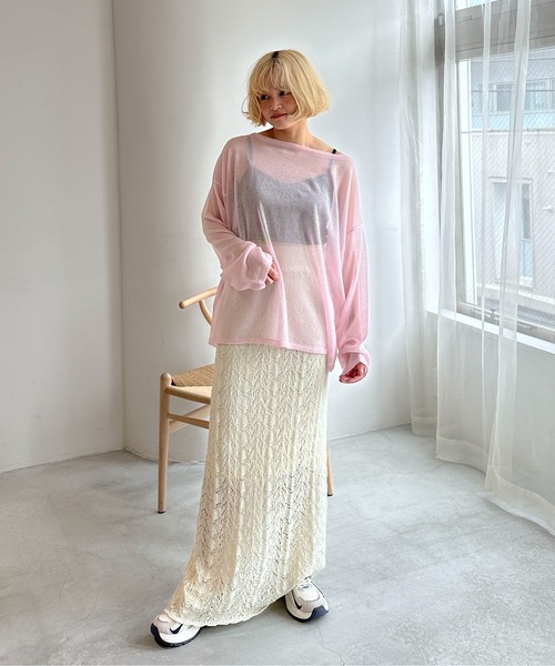 PILIT(ピリット)の「【セットアップ可】クロシェニットスカート(スカート・レディース・オフホワイト/ミント・MEDIUM)」の14枚目の写真