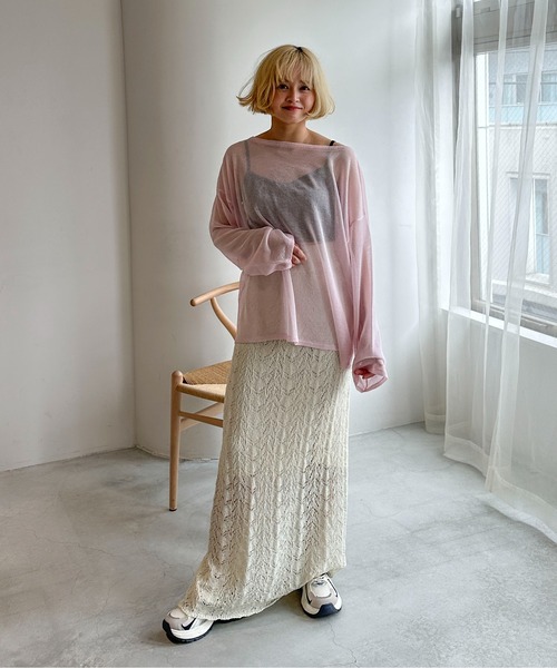 PILIT(ピリット)の「【セットアップ可】クロシェニットスカート(スカート・レディース・オフホワイト/ミント・MEDIUM)」の15枚目の写真