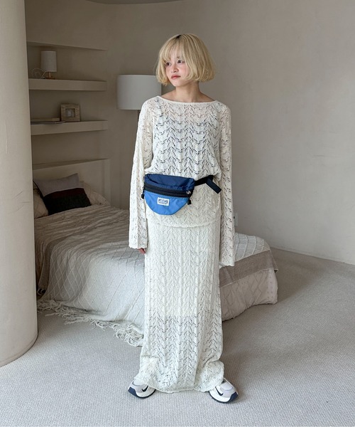 PILIT(ピリット)の「【セットアップ可】クロシェニットスカート(スカート・レディース・オフホワイト/ミント・MEDIUM)」の6枚目の写真