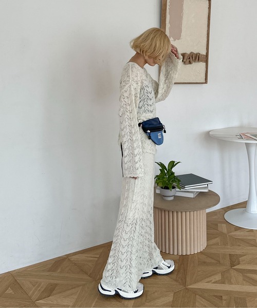 PILIT(ピリット)の「【セットアップ可】クロシェニットスカート(スカート・レディース・オフホワイト/ミント・MEDIUM)」の9枚目の写真