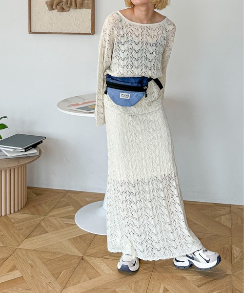 PILIT(ピリット)の「【セットアップ可】クロシェニットスカート(スカート・レディース・オフホワイト/ミント・MEDIUM)」の10枚目の写真