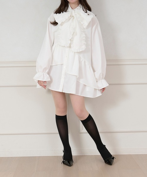 apres jour(アプレジュール)の「チュニックボウタイシャツワンピース【ZOZOTOWN限定アイテム】(シャツワンピース・レディース・オフホワイト/ブラック/ブルー系その他/ライトイエロー・X-LARGE/フリー)」の10枚目の写真