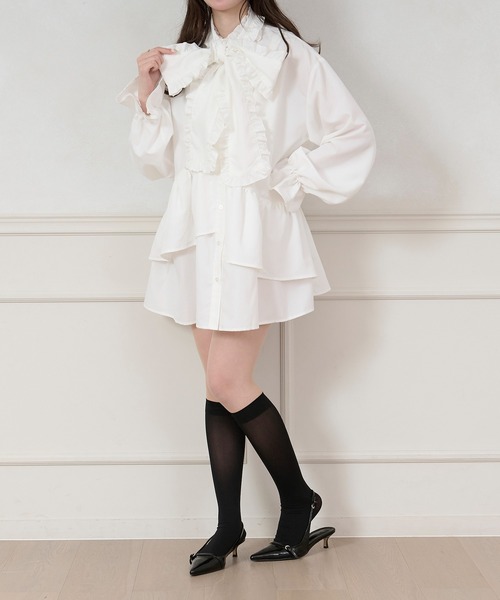 apres jour(アプレジュール)の「チュニックボウタイシャツワンピース【ZOZOTOWN限定アイテム】(シャツワンピース・レディース・オフホワイト/ブラック/ブルー系その他/ライトイエロー・X-LARGE/フリー)」の11枚目の写真