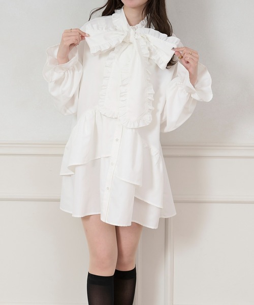 apres jour(アプレジュール)の「チュニックボウタイシャツワンピース【ZOZOTOWN限定アイテム】(シャツワンピース・レディース・オフホワイト/ブラック/ブルー系その他/ライトイエロー・X-LARGE/フリー)」の9枚目の写真