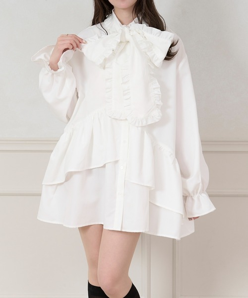 apres jour(アプレジュール)の「チュニックボウタイシャツワンピース【ZOZOTOWN限定アイテム】(シャツワンピース・レディース・オフホワイト/ブラック/ブルー系その他/ライトイエロー・X-LARGE/フリー)」の6枚目の写真