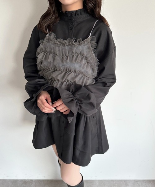 セール】チュニックボウタイシャツワンピース【ZOZOTOWN限定
