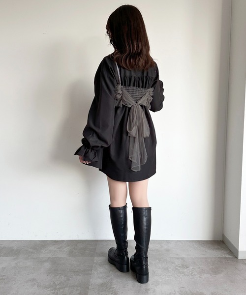 セール】チュニックボウタイシャツワンピース【ZOZOTOWN限定