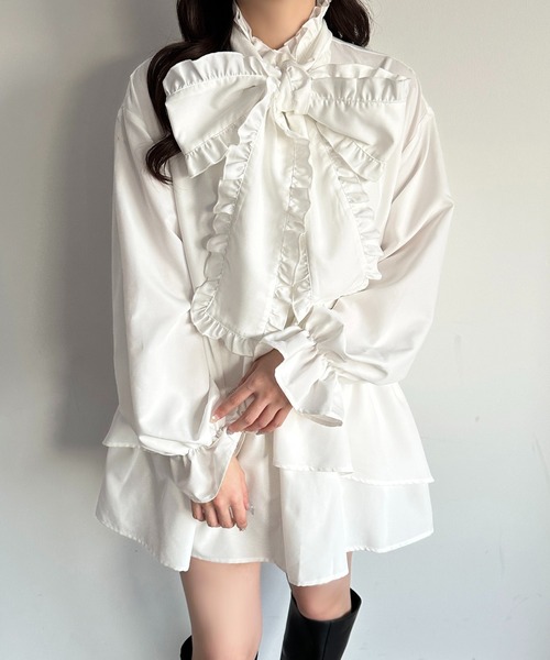 apres jour(アプレジュール)の「チュニックボウタイシャツワンピース【ZOZOTOWN限定アイテム】(シャツワンピース・レディース・オフホワイト/ブラック/ブルー系その他/ライトイエロー・X-LARGE/フリー)」の14枚目の写真