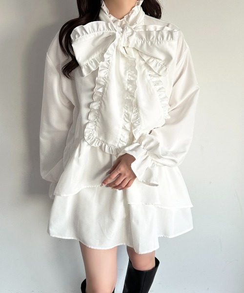 apres jour(アプレジュール)の「チュニックボウタイシャツワンピース【ZOZOTOWN限定アイテム】(シャツワンピース・レディース・オフホワイト/ブラック/ブルー系その他/ライトイエロー・X-LARGE/フリー)」の15枚目の写真