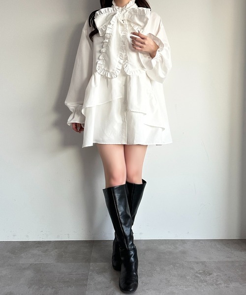 apres jour(アプレジュール)の「チュニックボウタイシャツワンピース【ZOZOTOWN限定アイテム】(シャツワンピース・レディース・オフホワイト/ブラック/ブルー系その他/ライトイエロー・X-LARGE/フリー)」の19枚目の写真