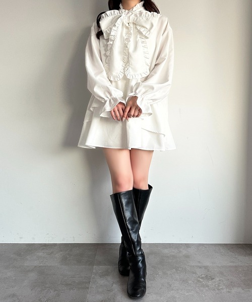 apres jour(アプレジュール)の「チュニックボウタイシャツワンピース【ZOZOTOWN限定アイテム】(シャツワンピース・レディース・オフホワイト/ブラック/ブルー系その他/ライトイエロー・X-LARGE/フリー)」の18枚目の写真