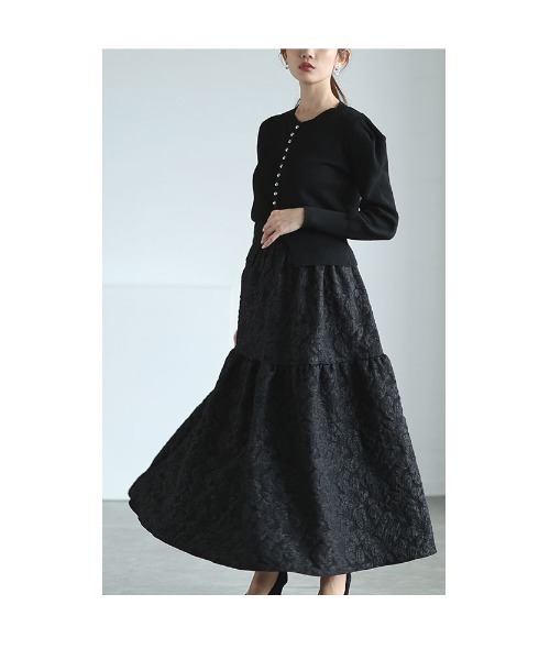 Sawa a la mode(サワアラモード)の「カーディガンと花柄ジャガードスカートのセットアップ(ワンピース・レディース・ホワイト/ブラック・FREE)」の19枚目の写真