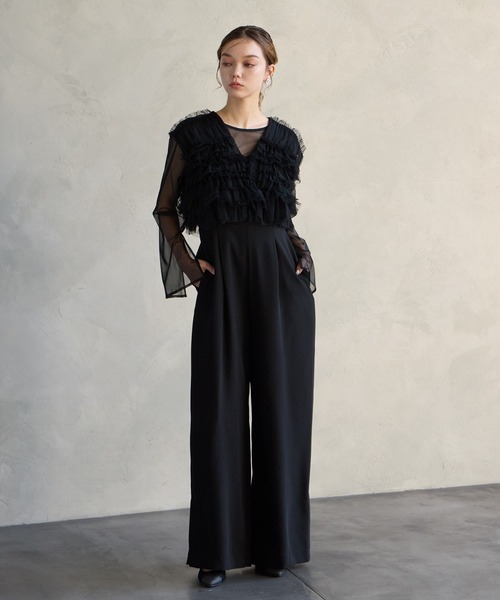 チュールフリルベスト キャミソールオールインワン セット　パーティードレス エメ WEB限定】チュールフリルベスト×キャミソールオールインワン セット