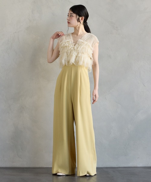 AIMER（エメ）の「【WEB限定】チュールフリルベスト×キャミソールオールインワン セットパーティードレス　結婚式　お呼ばれ　ドレス　20代 30代 40代（パンツドレス・レディース・イエロー/グリーン系その他/ブラック/ブラウン/スモーキーグリーン系/ネイビー・LARGE/MEDIUM/SMALL）」の22枚目の写真