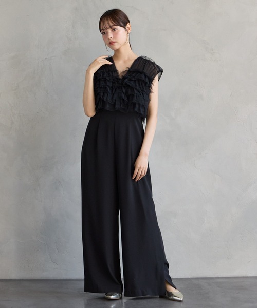 AIMER（エメ）の「【WEB限定】チュールフリルベスト×キャミソールオールインワン セットパーティードレス　結婚式　お呼ばれ　ドレス　20代 30代 40代（パンツドレス・レディース・イエロー/グリーン系その他/ブラック/ブラウン/スモーキーグリーン系/ネイビー・LARGE/MEDIUM/SMALL）」の16枚目の写真
