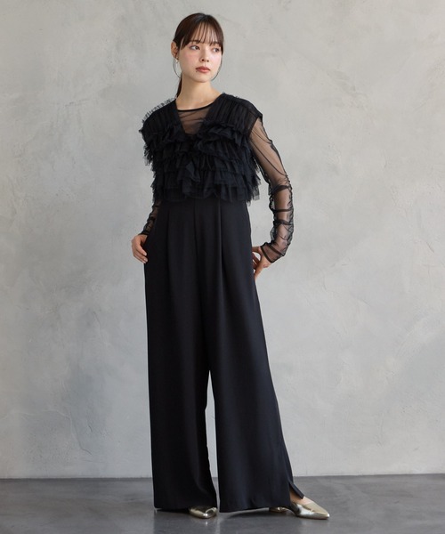 AIMER（エメ）の「【WEB限定】チュールフリルベスト×キャミソールオールインワン セットパーティードレス　結婚式　お呼ばれ　ドレス　20代 30代 40代（パンツドレス・レディース・イエロー/グリーン系その他/ブラック/ブラウン/スモーキーグリーン系/ネイビー・LARGE/MEDIUM/SMALL）」の20枚目の写真