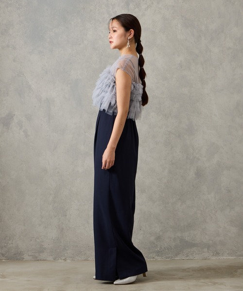 チュールフリルベスト キャミソールオールインワン セット　パーティードレス エメ WEB限定】チュールフリルベスト×キャミソールオールインワン