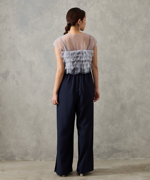 チュールフリルベスト キャミソールオールインワン セット　パーティードレス エメ WEB限定】チュールフリルベスト×キャミソールオールインワン