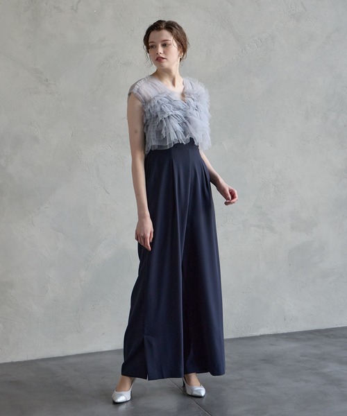 AIMER(エメ)の「【WEB限定】チュールフリルベスト×キャミソールオールインワン セットパーティードレス 結婚式 お呼ばれ ドレス 20代 30代 40代(パンツドレス・レディース・イエロー/グリーン系その他/ブラック/ブラウン/スモーキーグリーン系/ネイビー・LARGE/MEDIUM/SMALL)」の8枚目の写真