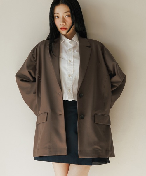 ADAM ET ROPE'（アダムエロペ）の「【WEB限定】シングルブレストシャツジャケット（テーラードジャケット・レディース・ブラック/ベージュ/ブラウン・FREE）」の2枚目の写真