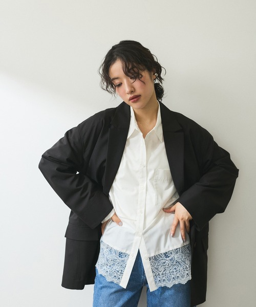 ADAM ET ROPE'（アダムエロペ）の「【WEB限定】シングルブレストシャツジャケット（テーラードジャケット・レディース・ブラック/ベージュ/ブラウン・FREE）」の11枚目の写真