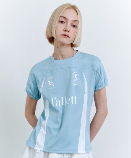 .KOM(ドットコム)の「A'GEM/9 × .kom 『FALLETT/ファレット』 SPORTS CLUB FOOTBALL JERSEY/スポーツクラブフットボールジャージ(Tシャツ/カットソー・レディース・ライトブルー/ブラック・M)」の10枚目の写真