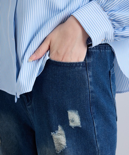 VICKY（ビッキー）の「カーブダメージデニムパンツ≪洗濯機で洗える≫（デニムパンツ・レディース・ブラック/ブルー/ライトブルー・M/L）」の13枚目の写真