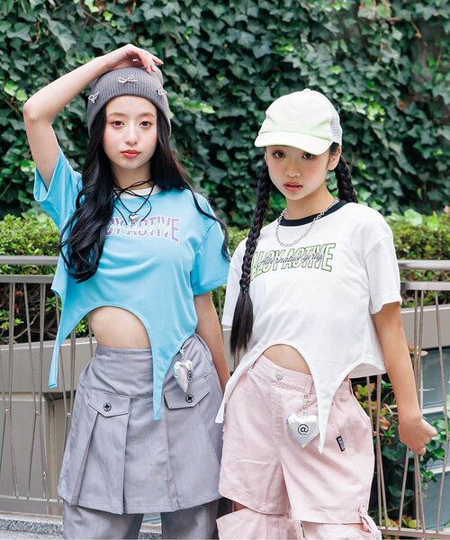 algy（アルジー）の「【AC半袖TIVE/吸水速乾】裾デザイン半袖T（Tシャツ/カットソー・キッズ・ブラック/サックスブルー/オフホワイト・XX-SMALL/X-SMALL/MEDIUM/SMALL）」の2枚目の写真