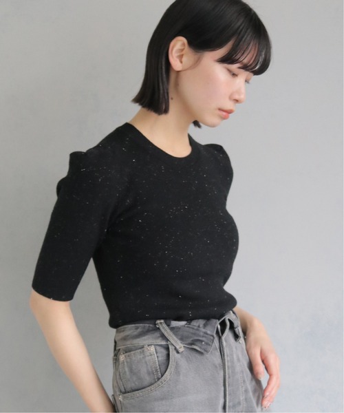 cheriella（シェリエラ）の「【cheriella】パフスリーブラメニットトップス PUFF SLEEVE LAME KNIT TOPS（ニット/セーター・レディース・ブラック/ベージュ/ワイン・M）」の2枚目の写真