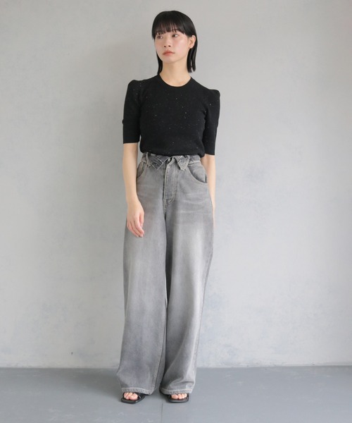 cheriella（シェリエラ）の「【cheriella】パフスリーブラメニットトップス PUFF SLEEVE LAME KNIT TOPS（ニット/セーター・レディース・ブラック/ベージュ/ワイン・M）」の4枚目の写真