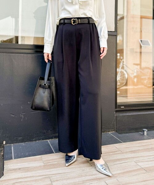NOLLEY’S(ノーリーズ)の「《セットアップ対応》ウォッシャブルツイルイージータックワイドパンツ(その他パンツ・レディース・ブラック/チャコールグレー/ホワイト・34/36/38)」の2枚目の写真