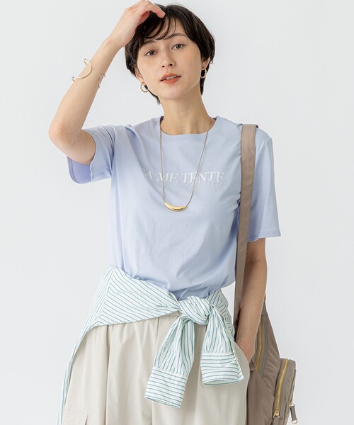 23区 L(ニジュウサンクオオキイサイズ)の「【洗える】CA ME TENTE ロゴ TEE(Tシャツ/カットソー・レディース・サックスブルー系/ホワイト系/カーキ系/ブラック系・46/44/48)」の4枚目の写真