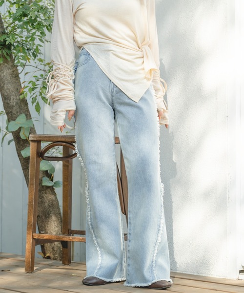 セール】side fringe flare denim pants / サイドフリンジフレア