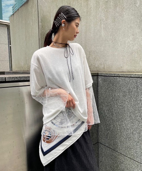 AIC.(エーアイシー)の「バックスリットスラブTシャツ(Tシャツ/カットソー・レディース・オフホワイト/チャコールグレー・FREE)」の6枚目の写真