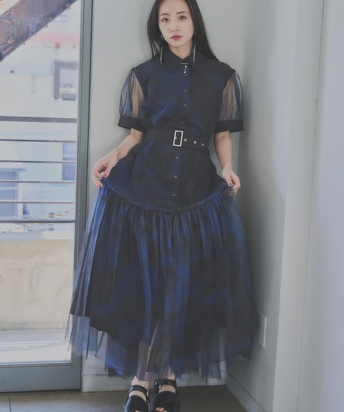 HARE ソデシアーチュールティアードワンピース ネイビー ロングワンピース HARE（ハレ）の「ソデシアーチュールティアードワンピース(HARE