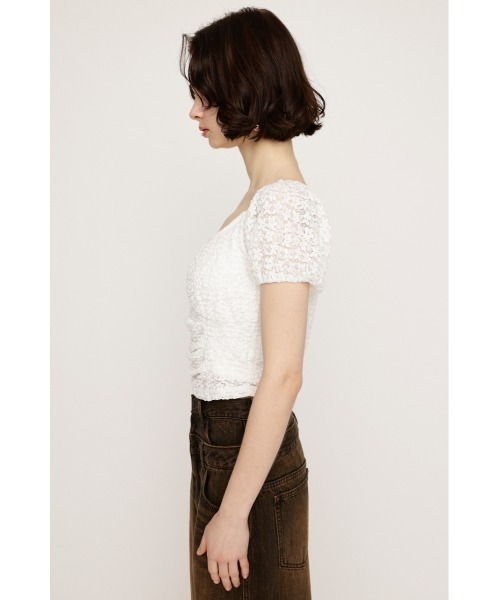 SLY（スライ）の「PUFF SLEEVE GATHER CUT TOPS パフスリーブ ギャザー カット トップス（Tシャツ/カットソー・レディース・ブラック/ホワイト・FREE）」の6枚目の写真